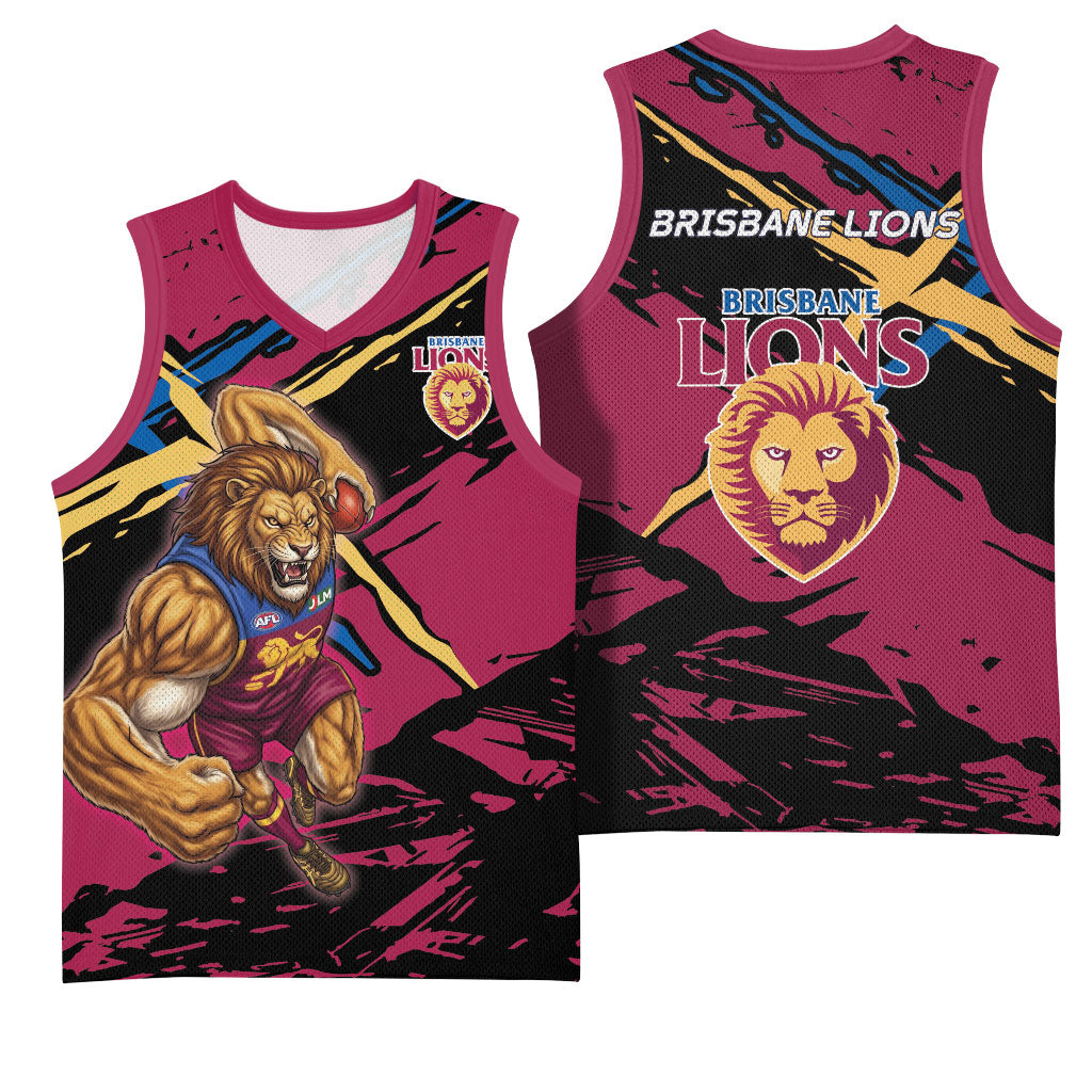 Brisbane Lions Basketball Jersey Lions Muscular Mascot Graphic - Abstract Paint Splatter Art