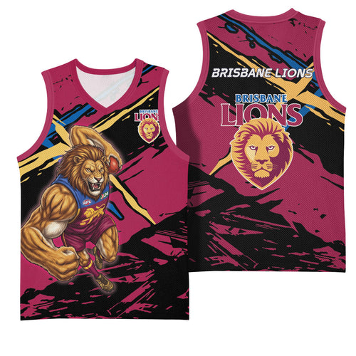 Brisbane Lions Basketball Jersey Lions Muscular Mascot Graphic - Abstract Paint Splatter Art