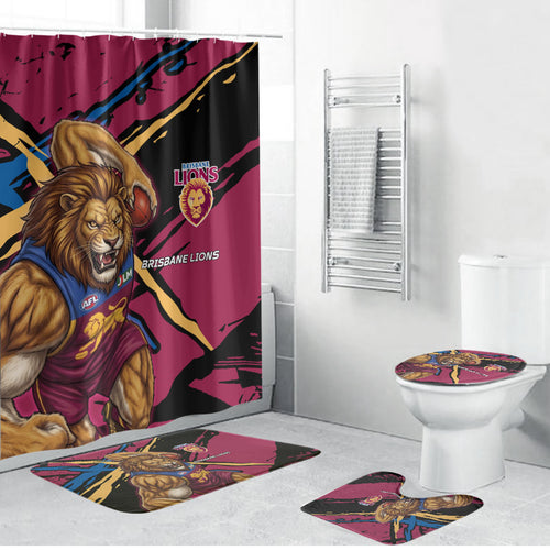 Brisbane Lions Bathroom Set Lions Muscular Mascot Graphic - Abstract Paint Splatter Art