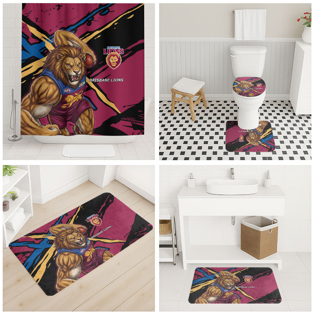 Brisbane Lions Bathroom Set Lions Muscular Mascot Graphic - Abstract Paint Splatter Art