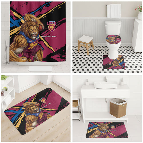 Brisbane Lions Bathroom Set Lions Muscular Mascot Graphic - Abstract Paint Splatter Art