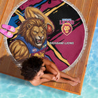 Brisbane Lions Beach Blanket Lions Muscular Mascot Graphic - Abstract Paint Splatter Art