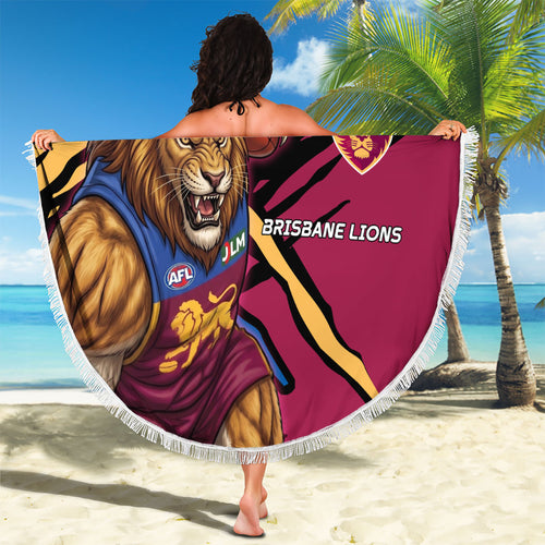 Brisbane Lions Beach Blanket Lions Muscular Mascot Graphic - Abstract Paint Splatter Art