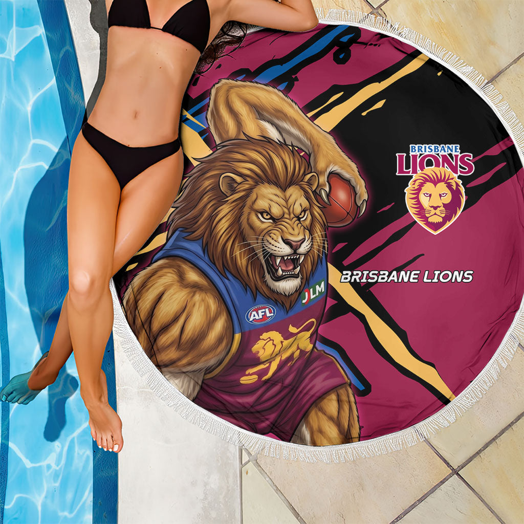Brisbane Lions Beach Blanket Lions Muscular Mascot Graphic - Abstract Paint Splatter Art