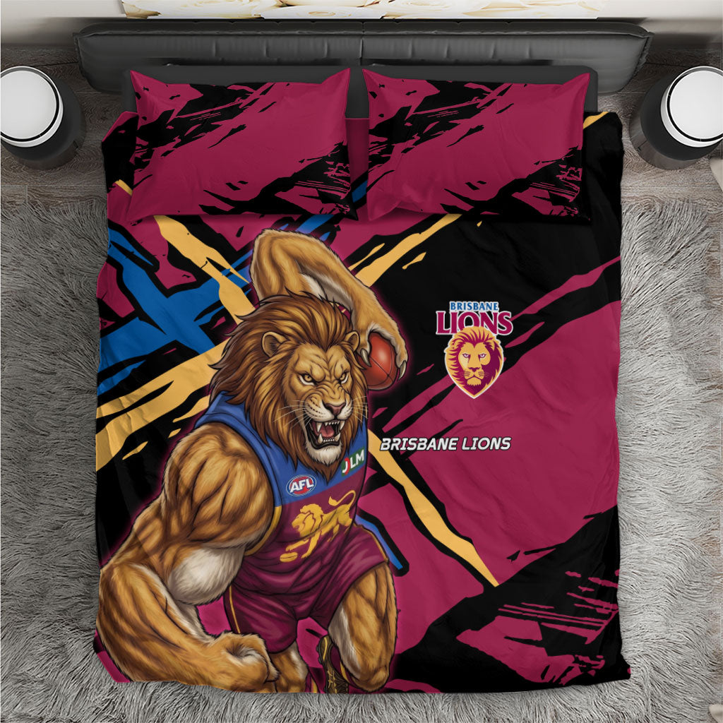 Brisbane Lions Bedding Set Lions Muscular Mascot Graphic - Abstract Paint Splatter Art