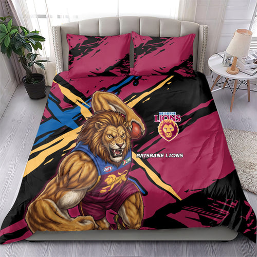 Brisbane Lions Bedding Set Lions Muscular Mascot Graphic - Abstract Paint Splatter Art