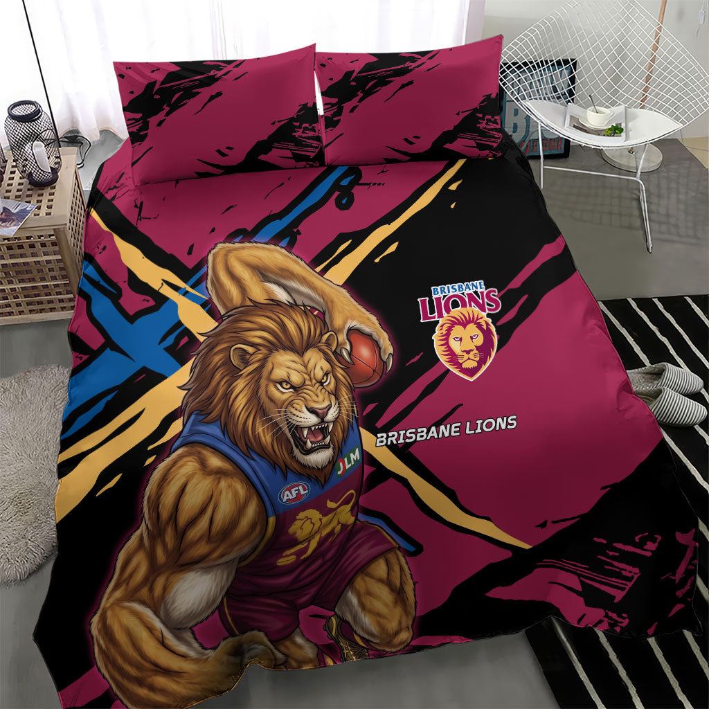 Brisbane Lions Bedding Set Lions Muscular Mascot Graphic - Abstract Paint Splatter Art