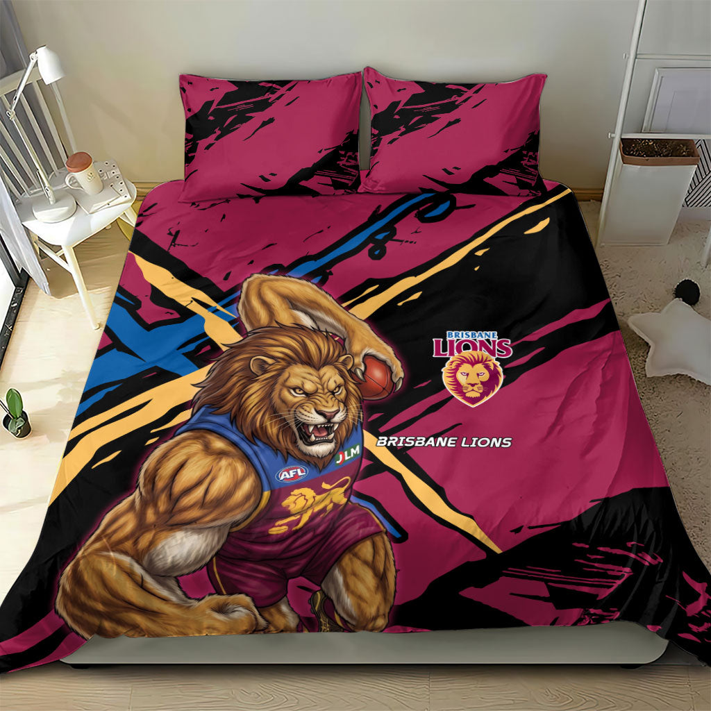 Brisbane Lions Bedding Set Lions Muscular Mascot Graphic - Abstract Paint Splatter Art