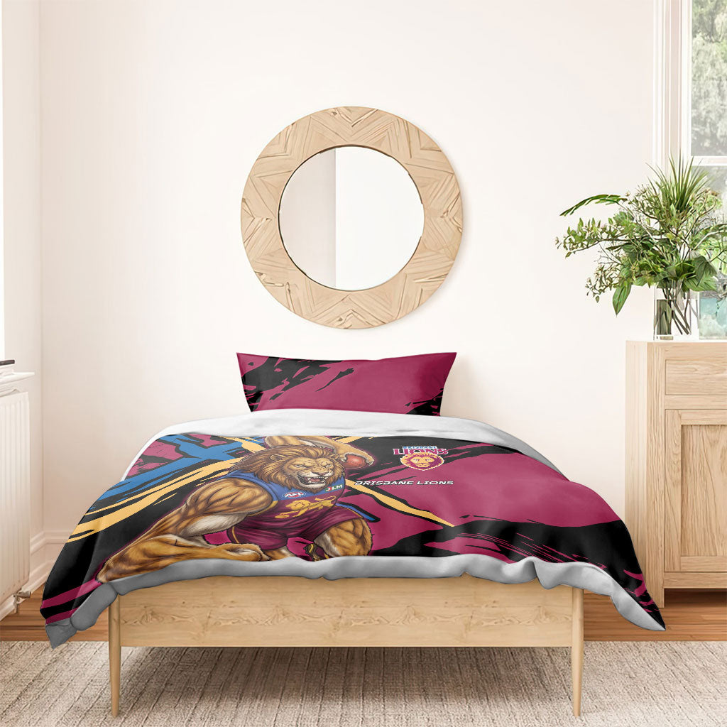 Brisbane Lions Bedding Set Lions Muscular Mascot Graphic - Abstract Paint Splatter Art