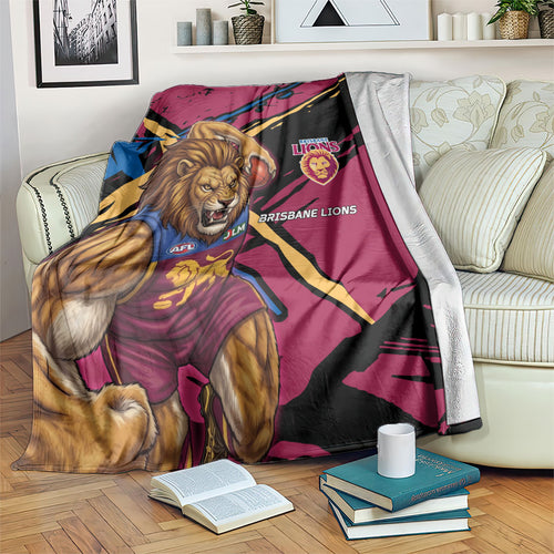 Brisbane Lions Blanket Lions Muscular Mascot Graphic - Abstract Paint Splatter Art
