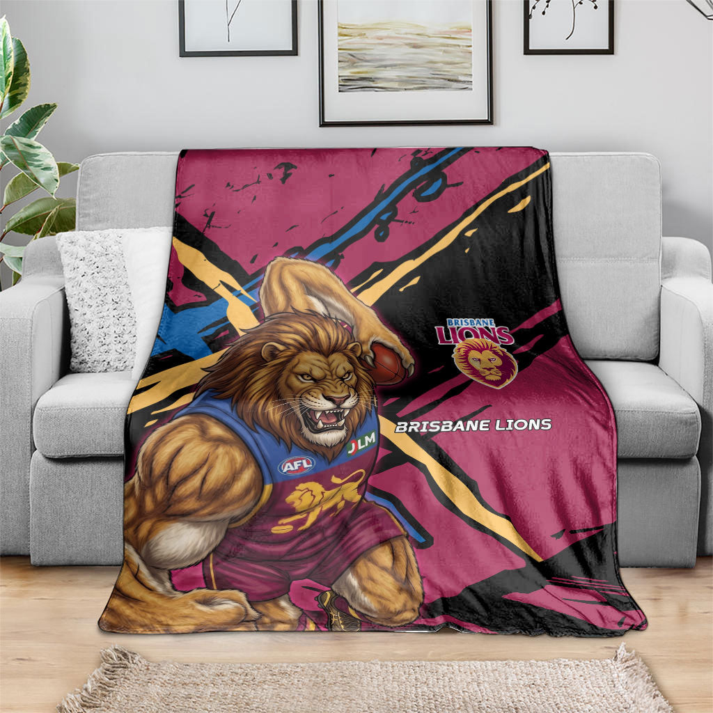 Brisbane Lions Blanket Lions Muscular Mascot Graphic - Abstract Paint Splatter Art