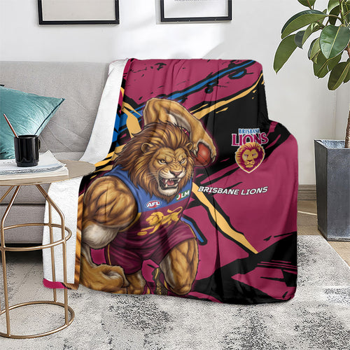 Brisbane Lions Blanket Lions Muscular Mascot Graphic - Abstract Paint Splatter Art