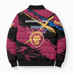 Brisbane Lions Bomber Puffer Jacket Lions Muscular Mascot Graphic - Abstract Paint Splatter Art