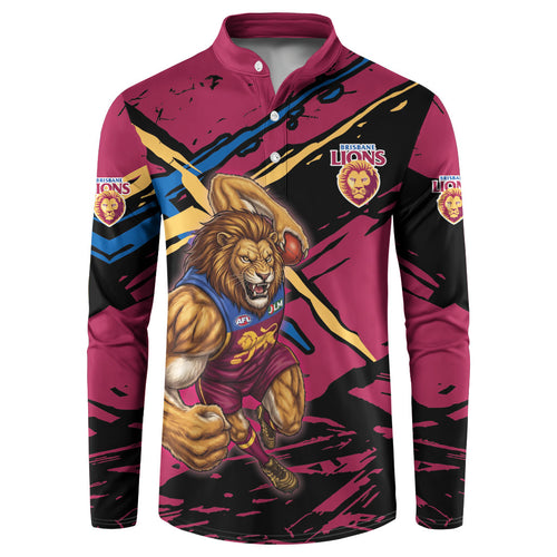 Brisbane Lions Button Sweatshirt Lions Muscular Mascot Graphic - Abstract Paint Splatter Art