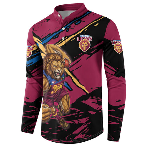 Brisbane Lions Button Sweatshirt Lions Muscular Mascot Graphic - Abstract Paint Splatter Art