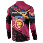 Brisbane Lions Button Sweatshirt Lions Muscular Mascot Graphic - Abstract Paint Splatter Art
