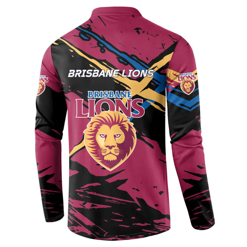 Brisbane Lions Button Sweatshirt Lions Muscular Mascot Graphic - Abstract Paint Splatter Art
