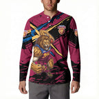 Brisbane Lions Button Sweatshirt Lions Muscular Mascot Graphic - Abstract Paint Splatter Art