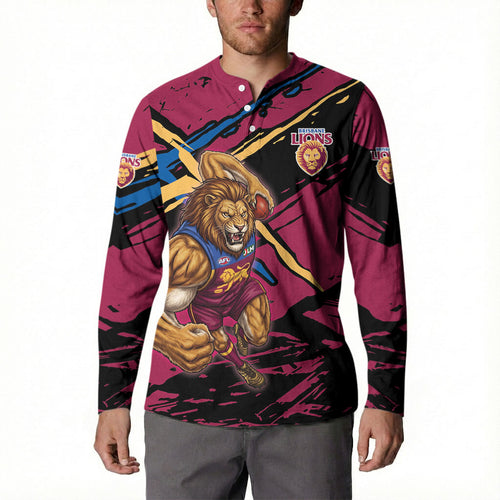 Brisbane Lions Button Sweatshirt Lions Muscular Mascot Graphic - Abstract Paint Splatter Art