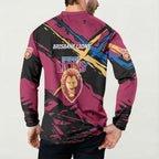 Brisbane Lions Button Sweatshirt Lions Muscular Mascot Graphic - Abstract Paint Splatter Art