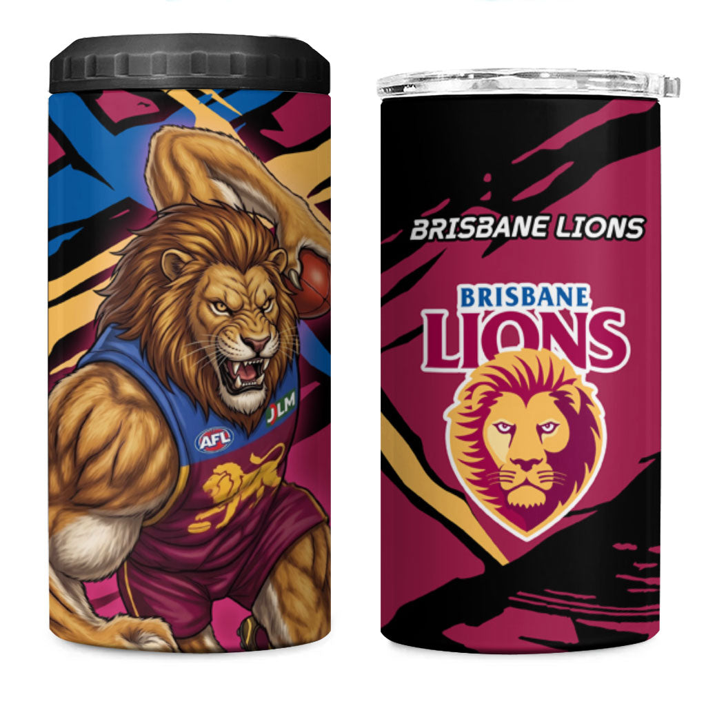 Brisbane Lions 4 in 1 Can Cooler Tumbler Lions Muscular Mascot Graphic - Abstract Paint Splatter Art