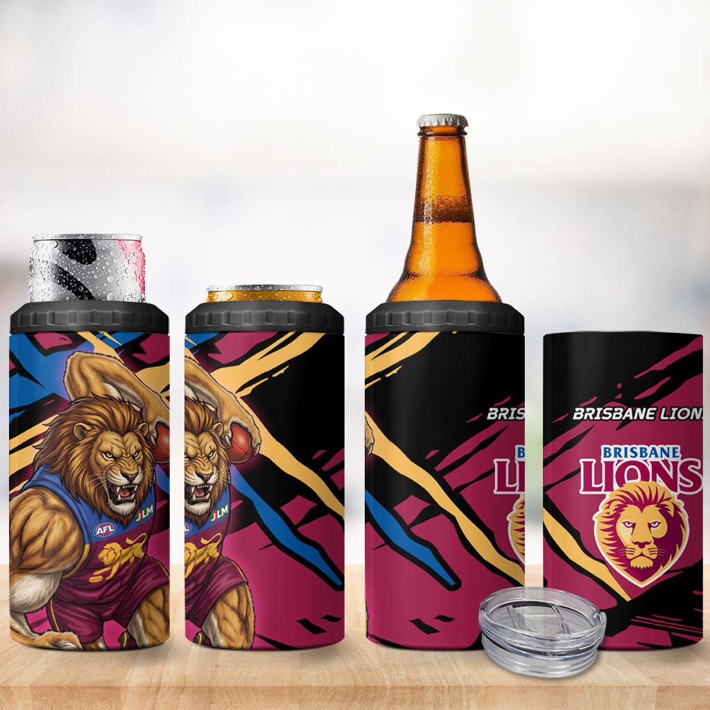 Brisbane Lions 4 in 1 Can Cooler Tumbler Lions Muscular Mascot Graphic - Abstract Paint Splatter Art