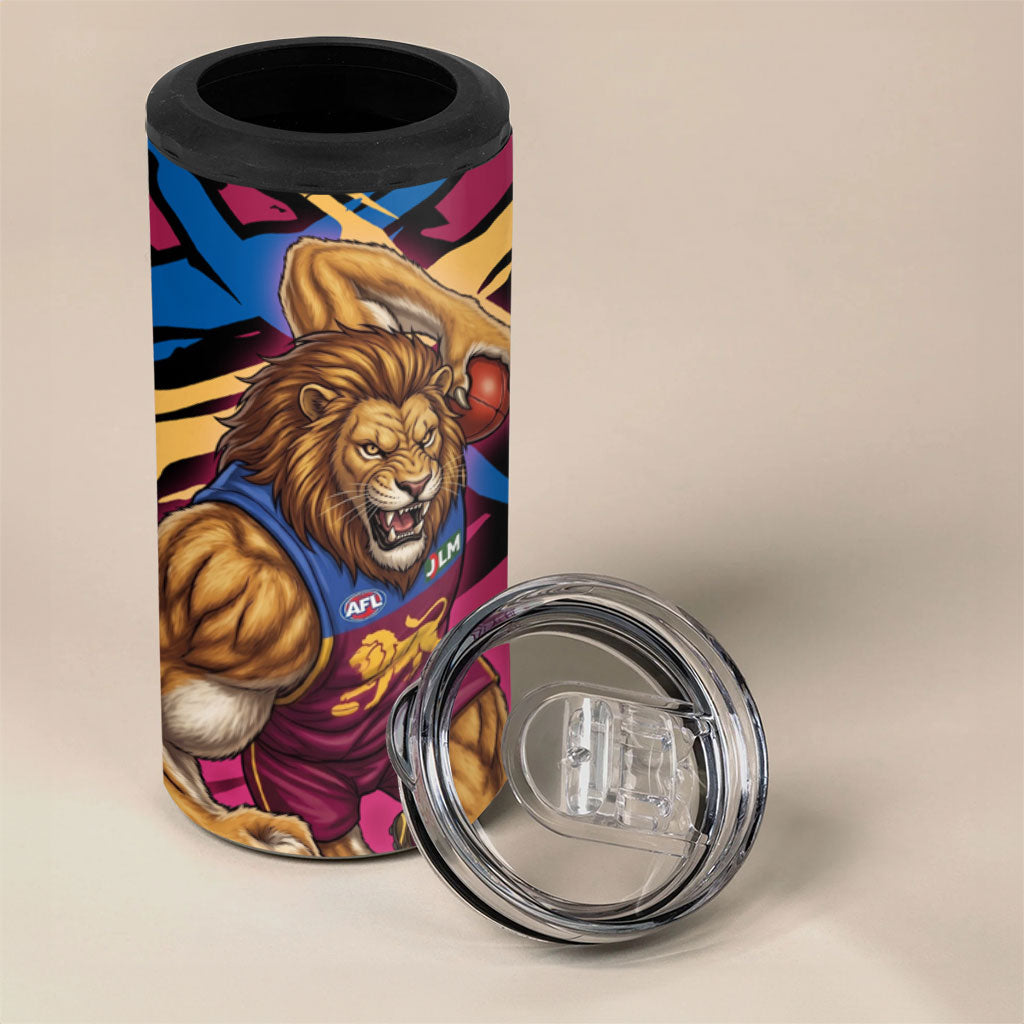 Brisbane Lions 4 in 1 Can Cooler Tumbler Lions Muscular Mascot Graphic - Abstract Paint Splatter Art