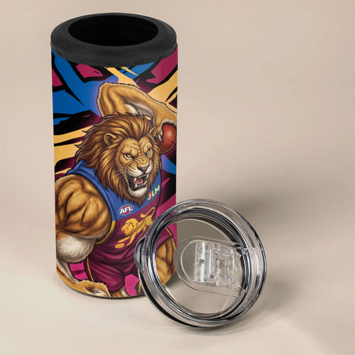Brisbane Lions 4 in 1 Can Cooler Tumbler Lions Muscular Mascot Graphic - Abstract Paint Splatter Art