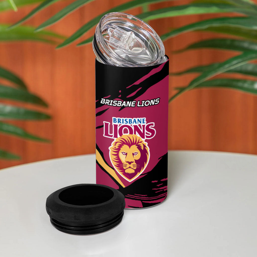 Brisbane Lions 4 in 1 Can Cooler Tumbler Lions Muscular Mascot Graphic - Abstract Paint Splatter Art