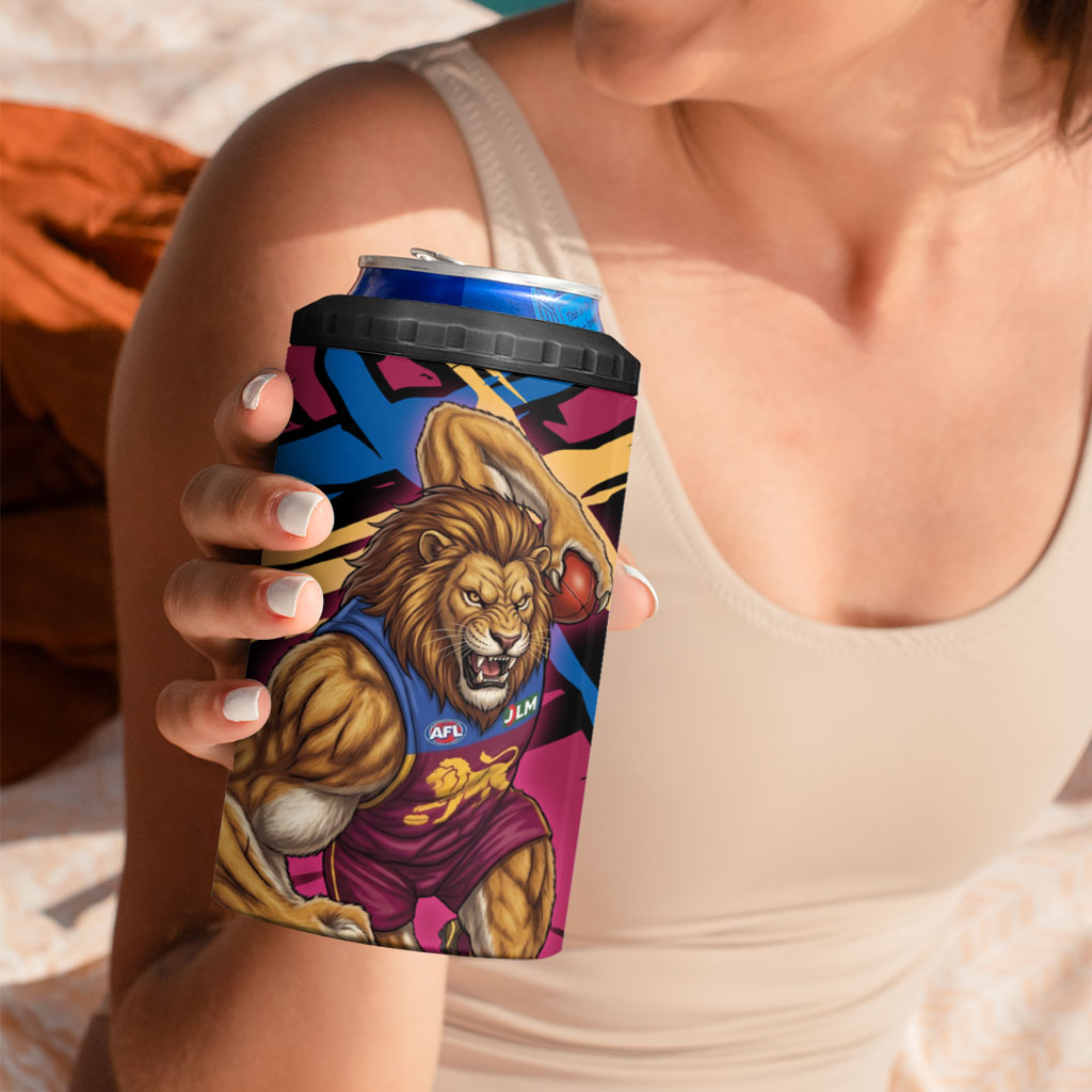 Brisbane Lions 4 in 1 Can Cooler Tumbler Lions Muscular Mascot Graphic - Abstract Paint Splatter Art