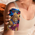 Brisbane Lions 4 in 1 Can Cooler Tumbler Lions Muscular Mascot Graphic - Abstract Paint Splatter Art