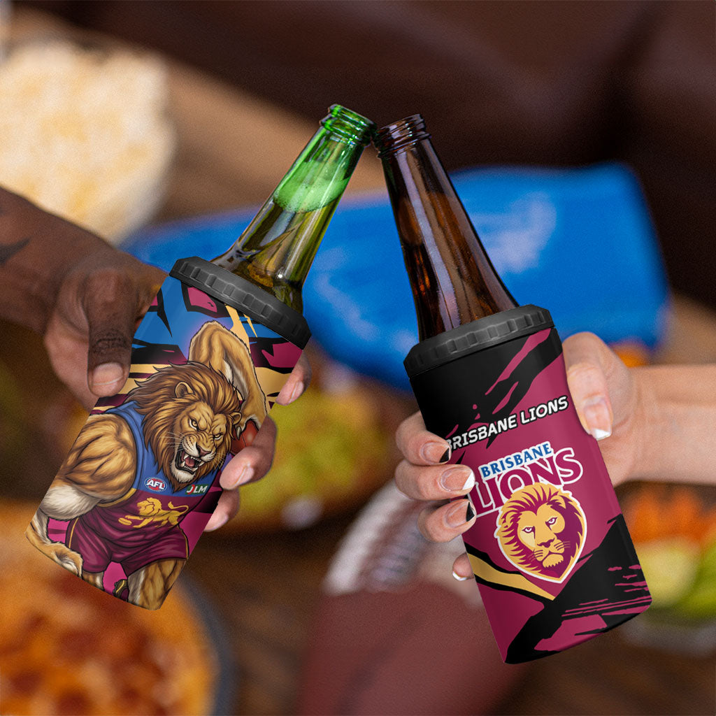 Brisbane Lions 4 in 1 Can Cooler Tumbler Lions Muscular Mascot Graphic - Abstract Paint Splatter Art