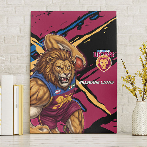 Brisbane Lions Canvas Wall Art Lions Muscular Mascot Graphic - Abstract Paint Splatter Art
