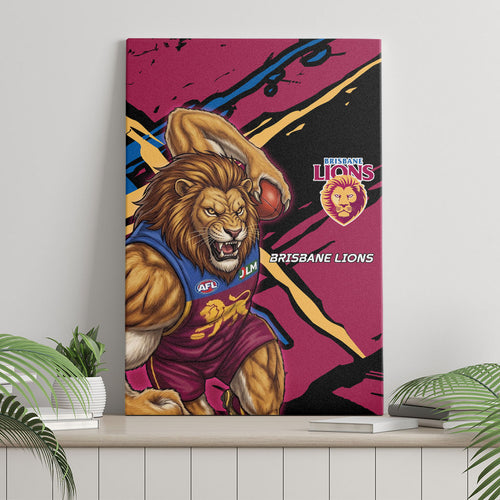 Brisbane Lions Canvas Wall Art Lions Muscular Mascot Graphic - Abstract Paint Splatter Art