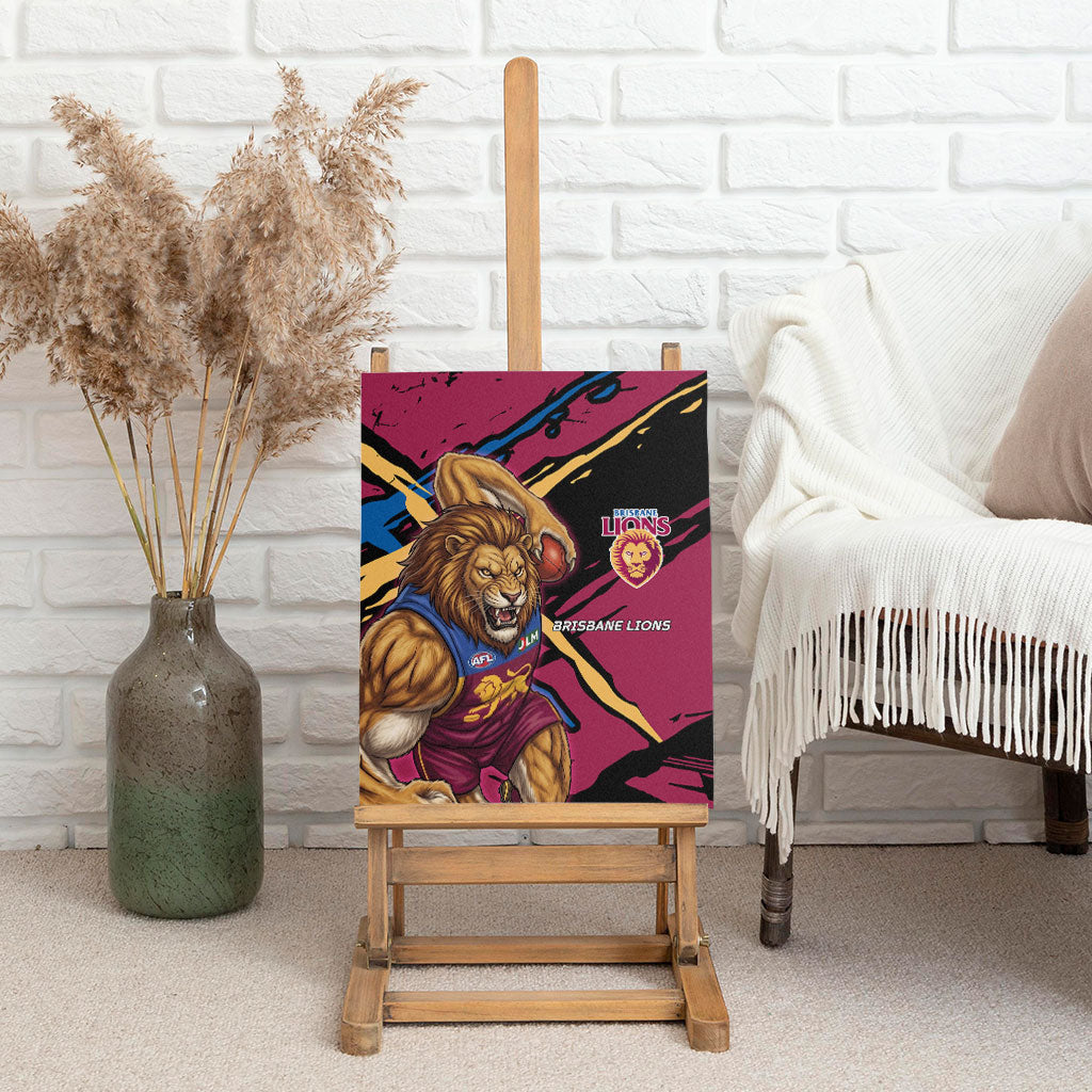 Brisbane Lions Canvas Wall Art Lions Muscular Mascot Graphic - Abstract Paint Splatter Art