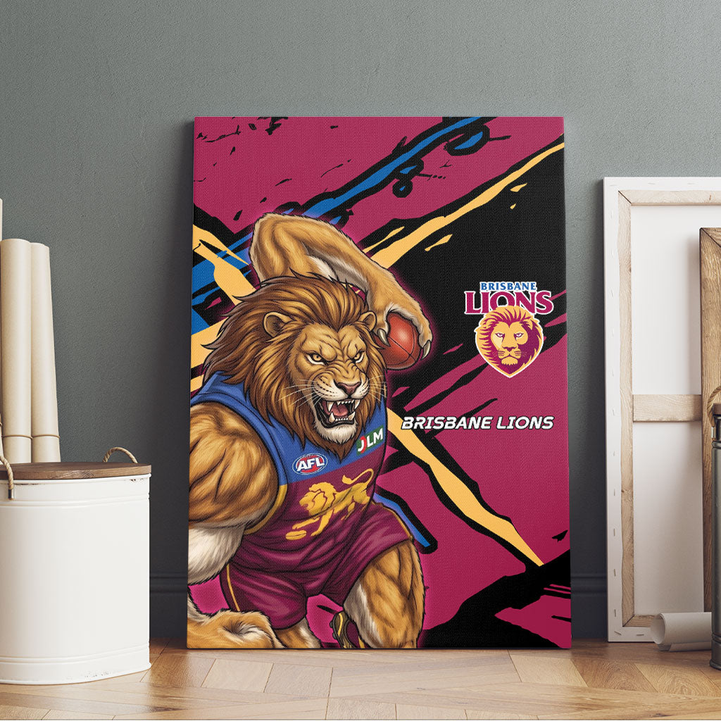 Brisbane Lions Canvas Wall Art Lions Muscular Mascot Graphic - Abstract Paint Splatter Art