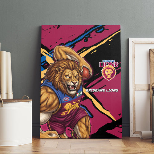Brisbane Lions Canvas Wall Art Lions Muscular Mascot Graphic - Abstract Paint Splatter Art