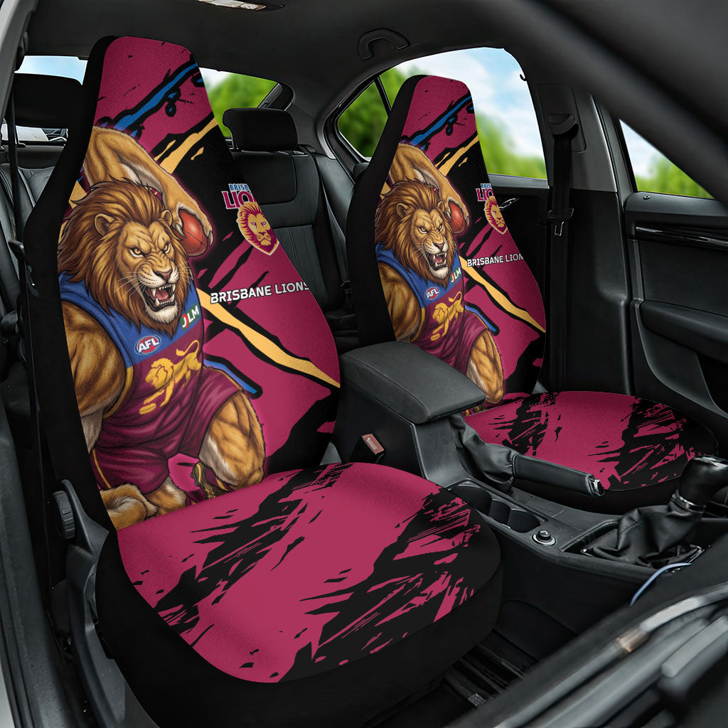 Brisbane Lions Car Seat Cover Lions Muscular Mascot Graphic - Abstract Paint Splatter Art