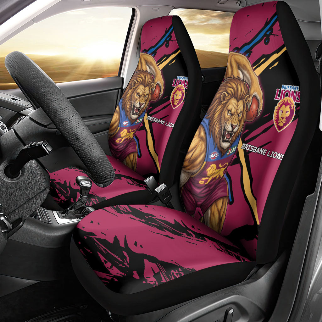 Brisbane Lions Car Seat Cover Lions Muscular Mascot Graphic - Abstract Paint Splatter Art