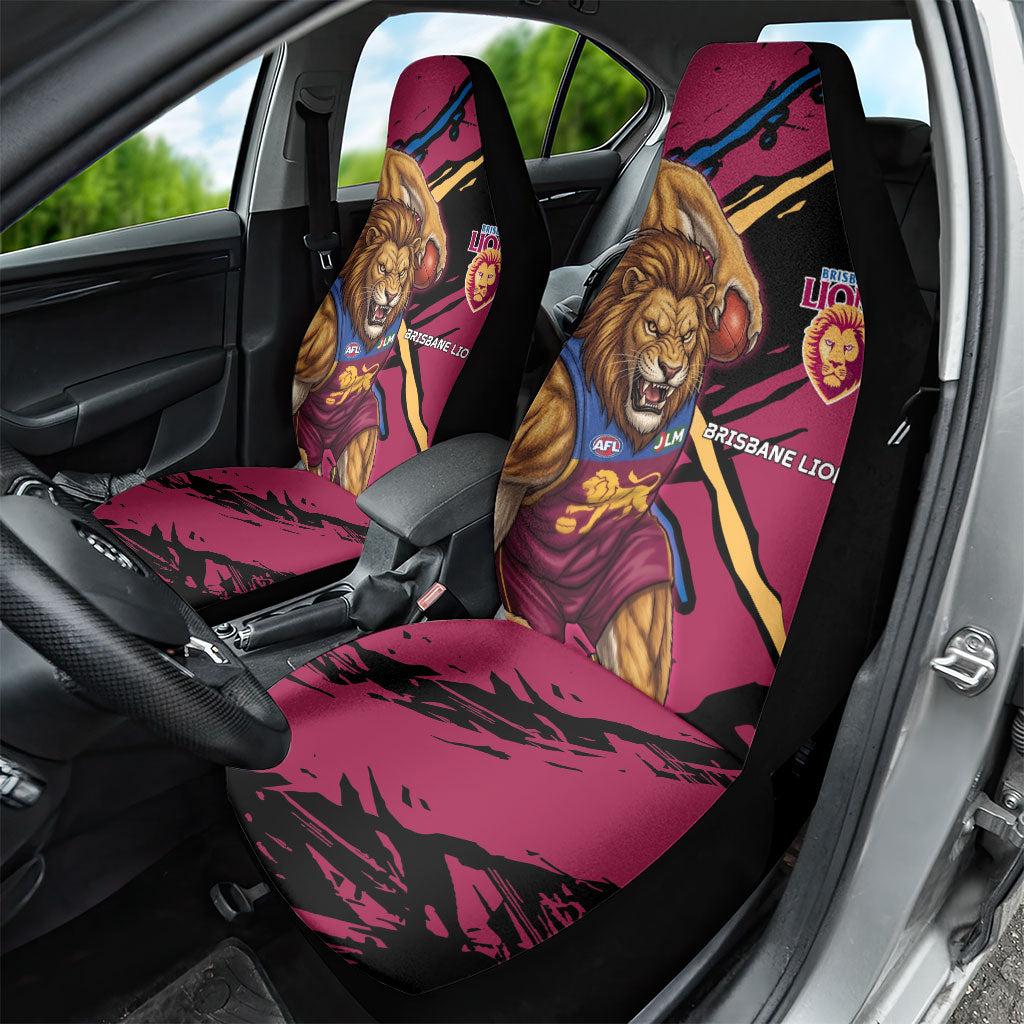 Brisbane Lions Car Seat Cover Lions Muscular Mascot Graphic - Abstract Paint Splatter Art