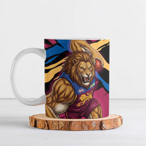 Brisbane Lions Ceramic Mug Lions Muscular Mascot Graphic - Abstract Paint Splatter Art