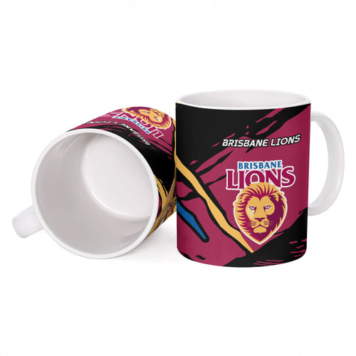 Brisbane Lions Ceramic Mug Lions Muscular Mascot Graphic - Abstract Paint Splatter Art