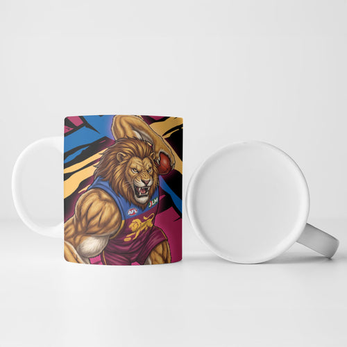 Brisbane Lions Ceramic Mug Lions Muscular Mascot Graphic - Abstract Paint Splatter Art