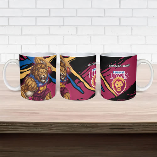 Brisbane Lions Ceramic Mug Lions Muscular Mascot Graphic - Abstract Paint Splatter Art