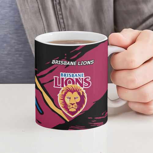 Brisbane Lions Ceramic Mug Lions Muscular Mascot Graphic - Abstract Paint Splatter Art