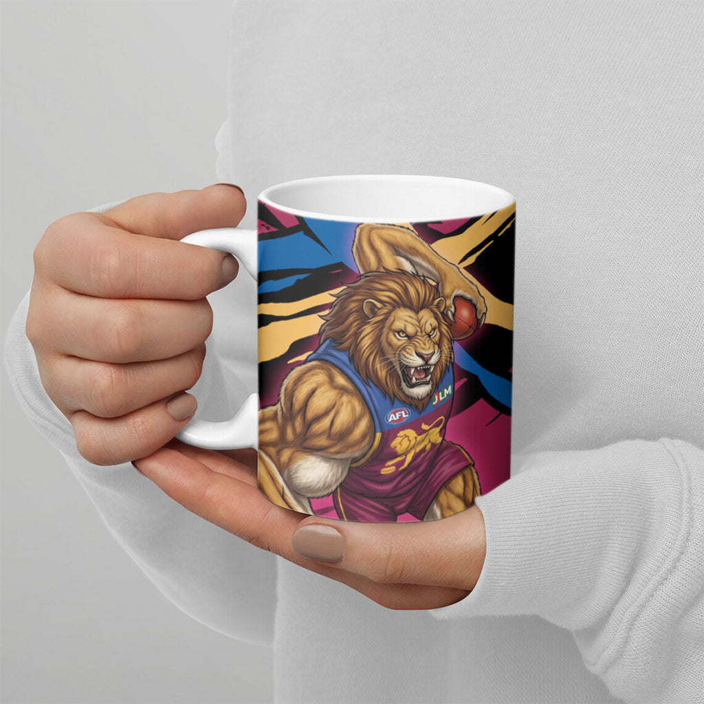 Brisbane Lions Ceramic Mug Lions Muscular Mascot Graphic - Abstract Paint Splatter Art