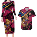 Brisbane Lions Couples Matching Long Sleeve Bodycon Dress and Hawaiian Shirt Lions Muscular Mascot Graphic - Abstract Paint Splatter Art