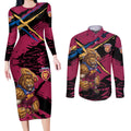 Brisbane Lions Couples Matching Long Sleeve Bodycon Dress and Long Sleeve Button Shirt Lions Muscular Mascot Graphic - Abstract Paint Splatter Art