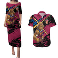 Brisbane Lions Couples Matching Puletasi and Hawaiian Shirt Lions Muscular Mascot Graphic - Abstract Paint Splatter Art