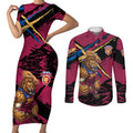 Brisbane Lions Couples Matching Short Sleeve Bodycon Dress and Long Sleeve Button Shirt Lions Muscular Mascot Graphic - Abstract Paint Splatter Art